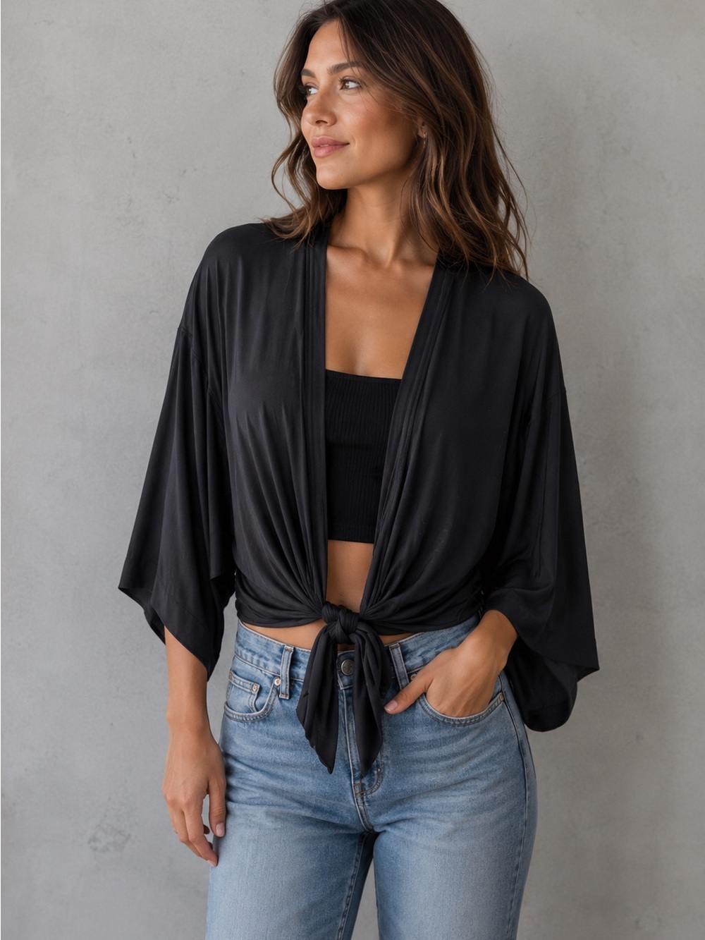 Free People Women's Black Tie-Front Loungewear Wrap Top! Small! - Picture 4 of 7